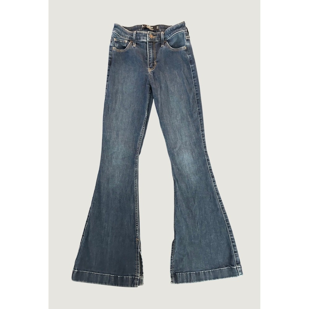 Hollister High Rise Vintage Flare Jeans Dark Wash Side Slit Soft Stretch 1R 1415